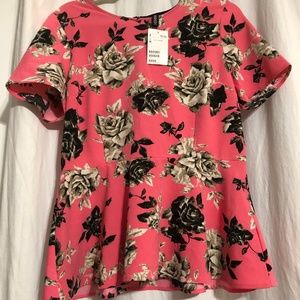 Divided Women's top - black/pink flower peplum